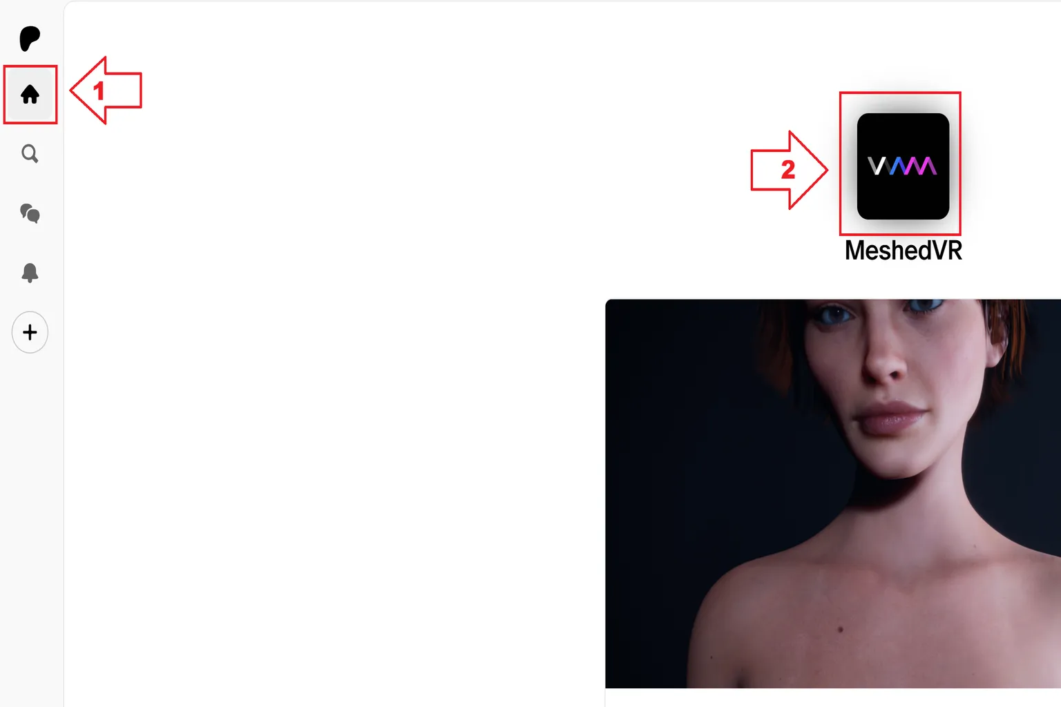 在 Patreon 首頁點選左側的首頁圖示,再進入 MeshedVR 創作者頁面。