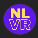 Never Lonely VR(NLVR)的紫底黃色圓形品牌標誌,用於代表其虛擬角色與系列內容。