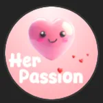 HerPassionVR 的標誌,以粉紅色愛心與文字組成,代表女性向虛擬內容創作者品牌