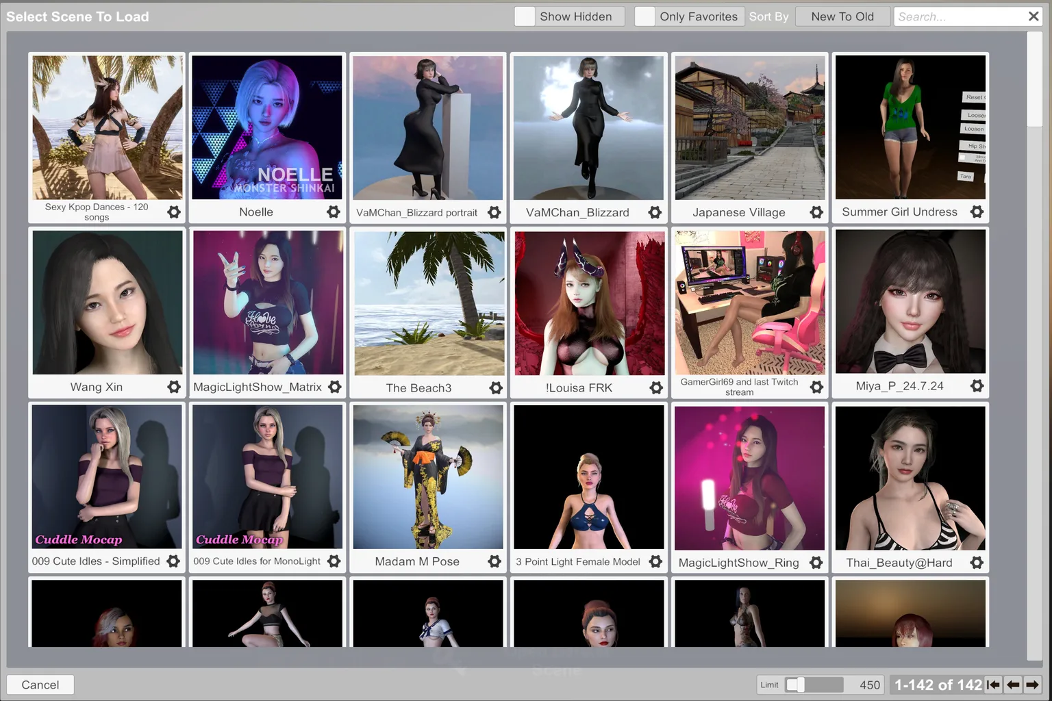 從主畫面中開啟 All Scenes Browser,可快速預覽與選擇本機已安裝的場景模組