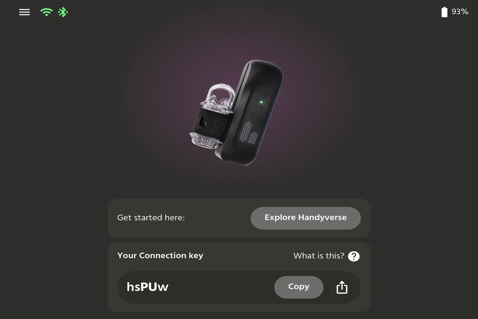 Handy 2 Pro 主畫面顯示更新後的 Connection key 連線金鑰。
