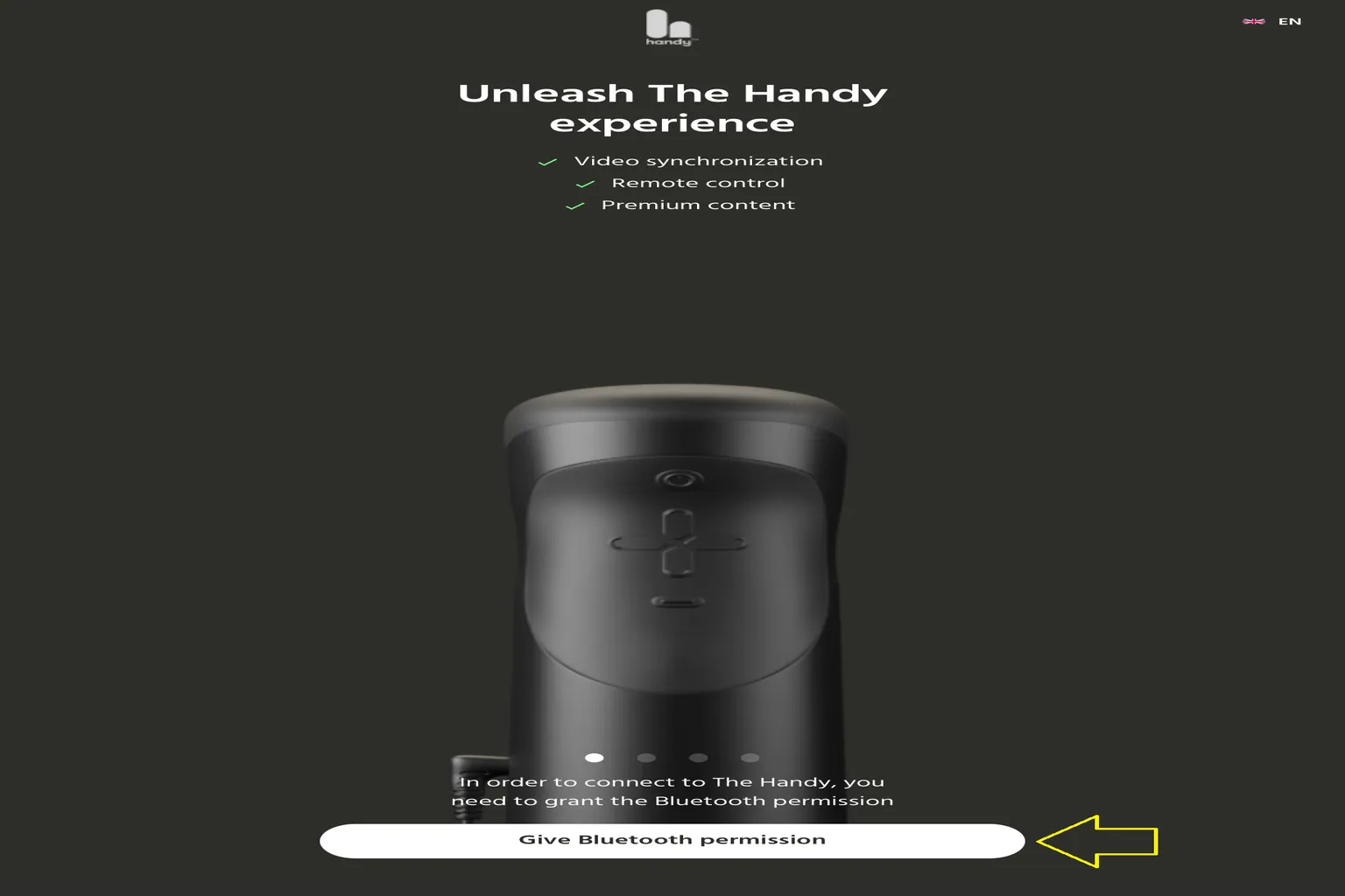 HandyOnboarding App 要求授權藍牙權限的畫面。