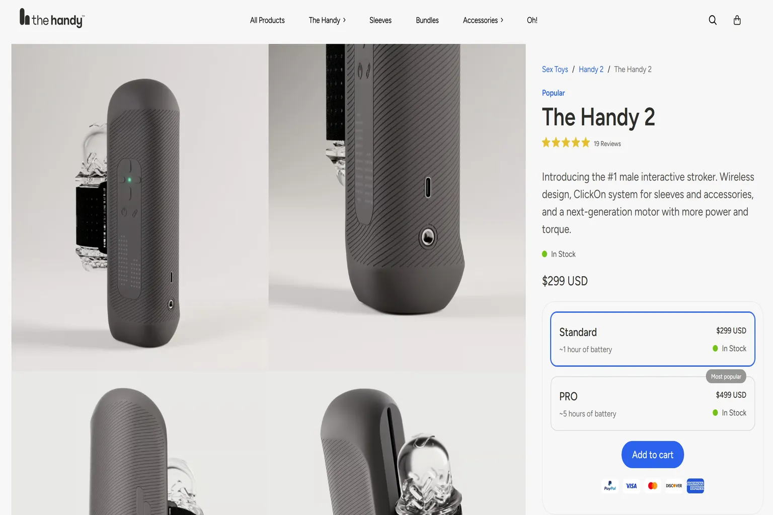 The Handy 2 商品頁面，顯示 Standard 與 Pro 版本價格與預購資訊