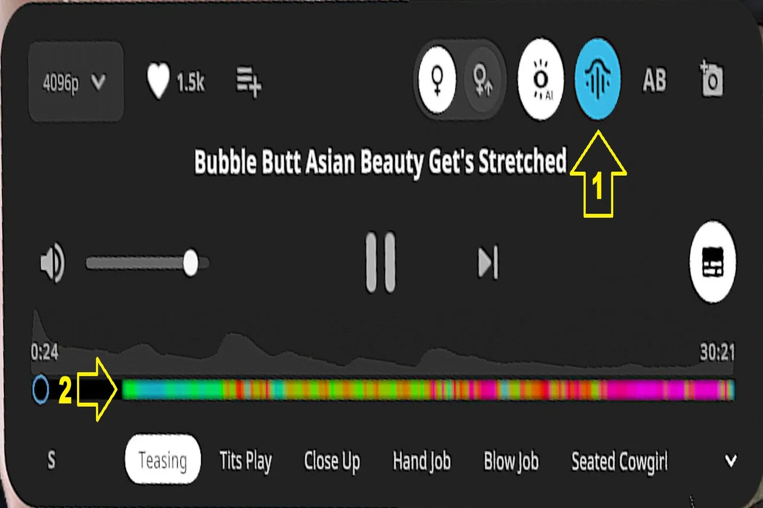 DeoVR 播放畫面顯示 Handy Haptics 已啟用,可搭配影片腳本同步控制 Handy。
