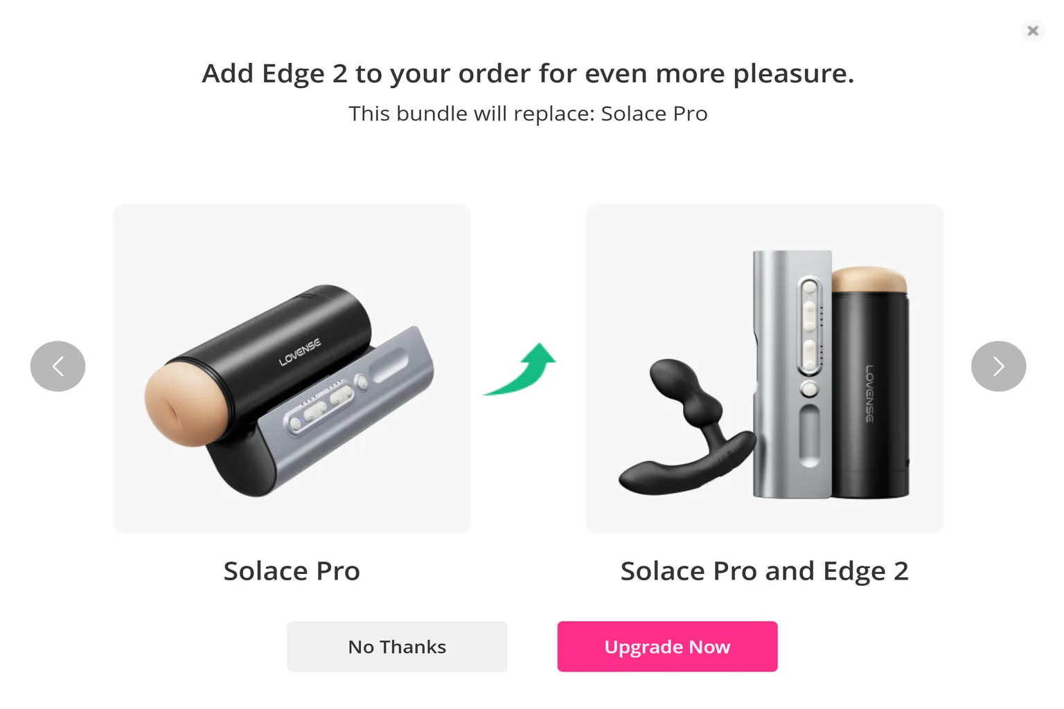 Lovense 官網推薦 Solace Pro 與 Edge 2 組合包，可選擇單獨購買 Solace Pro，或升級為包含 Edge 2 的組合
